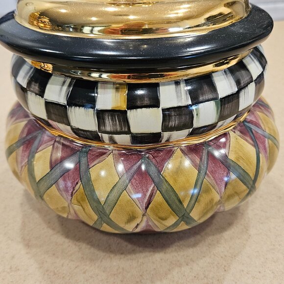 RARE MACKENZIE CHILDS ARGYLE PLAID AURORA CERAMIC GROOVY CANISTER JAR DISH - Picture 6 of 16